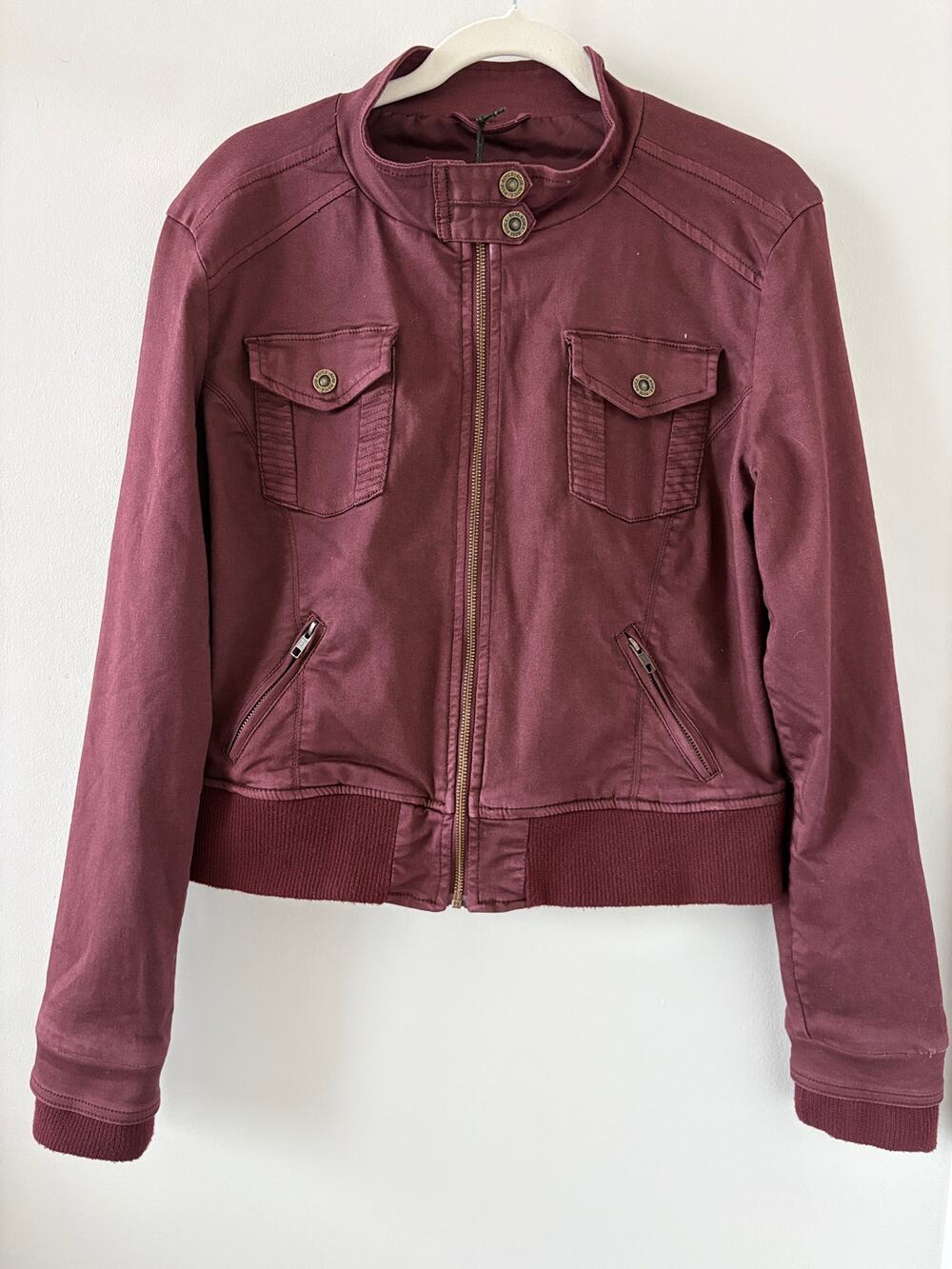 Bomber Jacket Oxblood Blackcherry Womens Sz L Cropped Utility Street Casual NWT